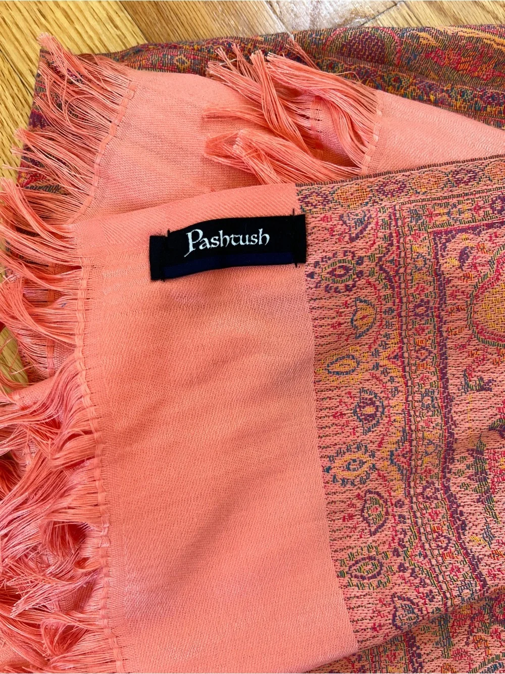 pashmina Coral Paisley Fringe Wrap
